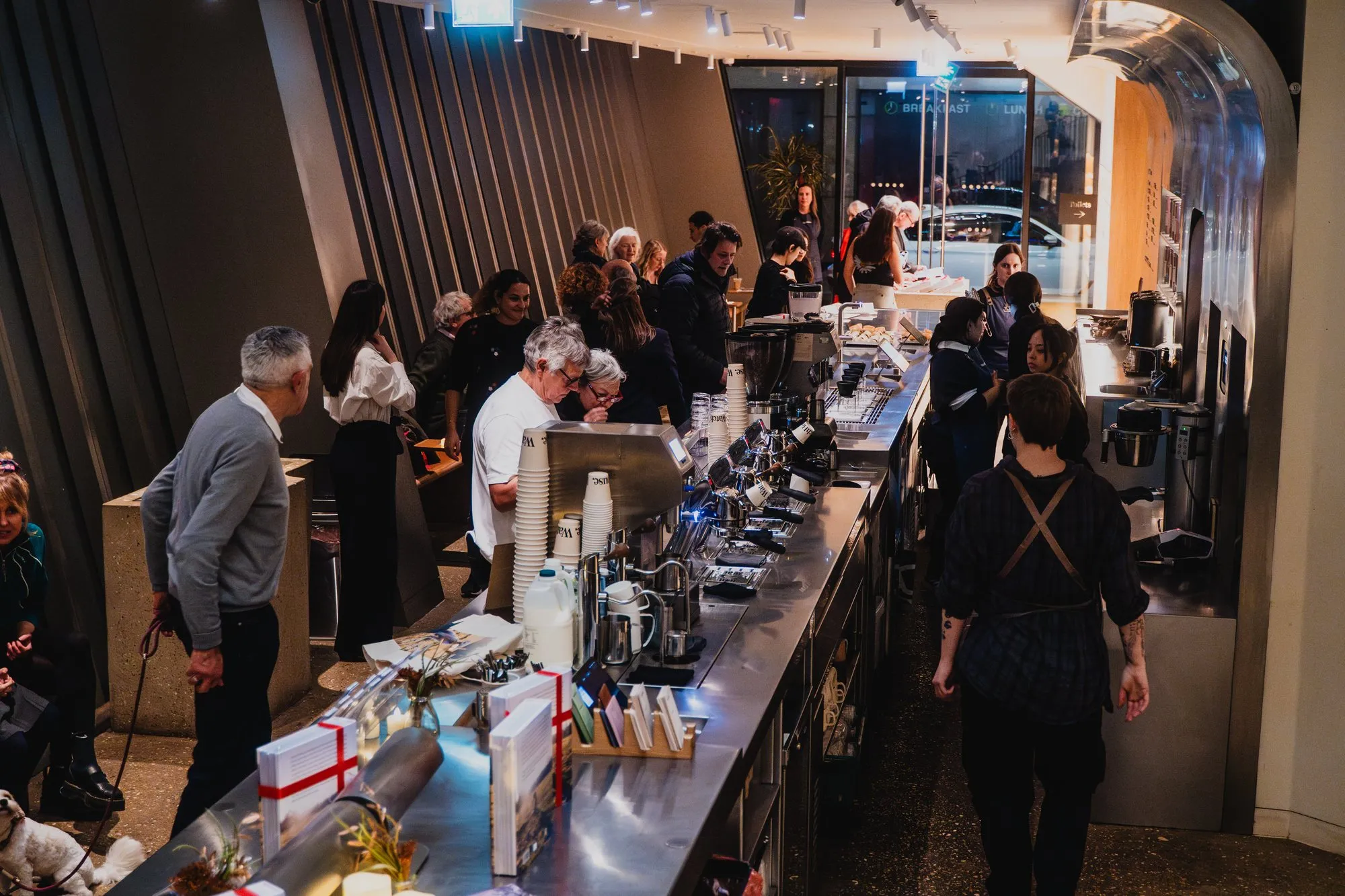 Guests at the launch evening, along the coffee bar