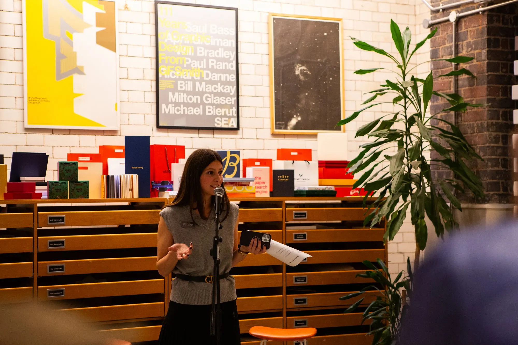 Lea welcoming guests at the event
